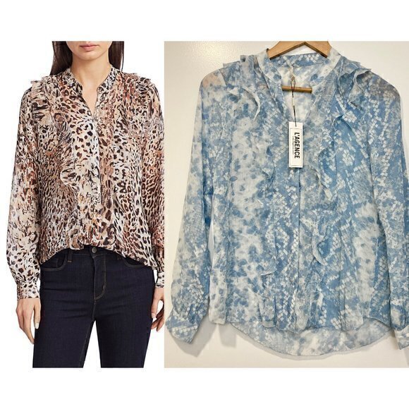 L'AGENCE Nadine Semi-sheer Long-sleeve Ruffle Shirt Size XS NWT - Picture 1 of 10